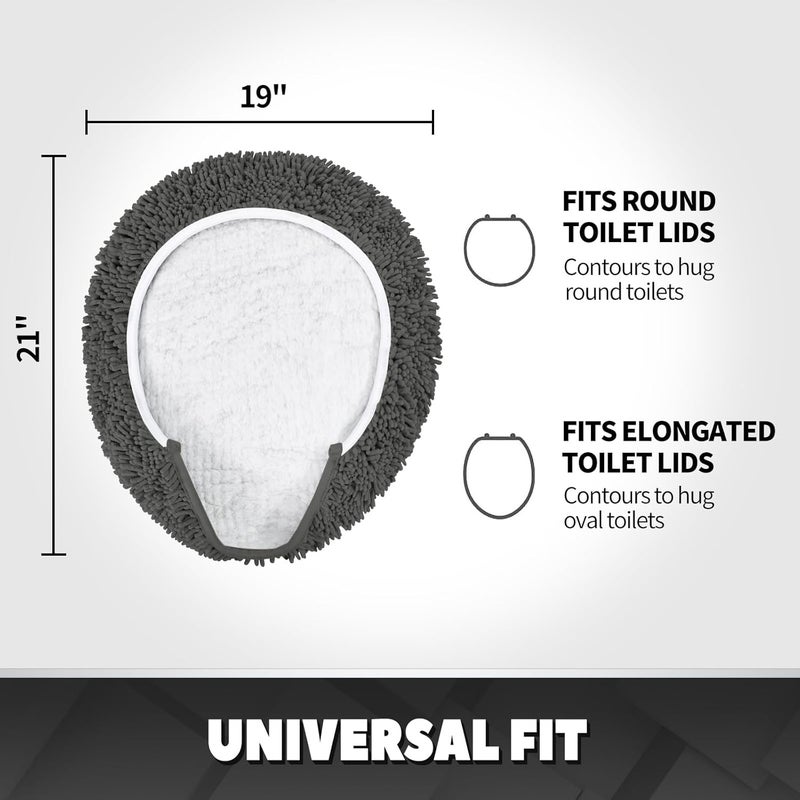 TREETONE Shaggy Chenille Bathroom Toilet Lid Cover, Ultra Soft Plush Seat Covers, Fluffy Absorbent, 19x21 Inches, Standard Toilet Lids for Bathroom Machine Wash & Dry, Charcoal Gray - Image 2